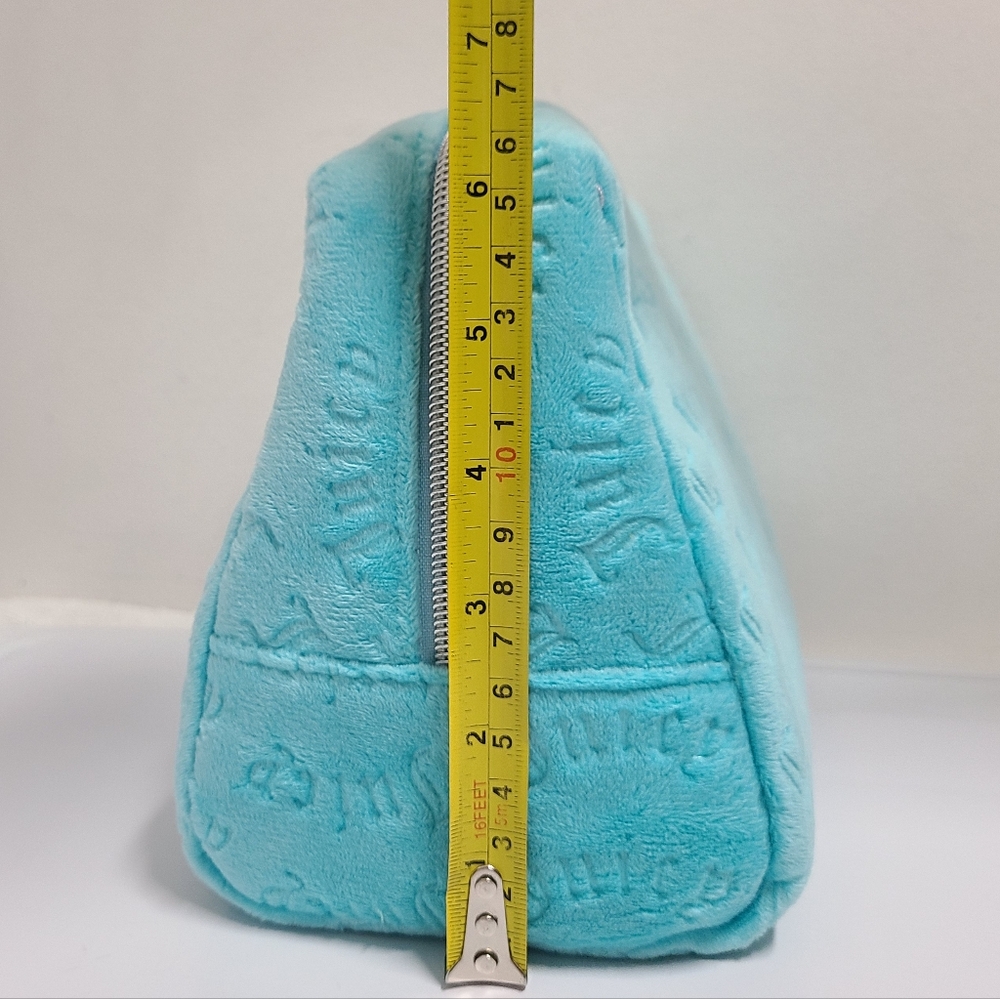 JUICY COUTURE Turquoise Velour Logo Print Wedge Accessory Make-up Case NWOT - Picture 15 of 15